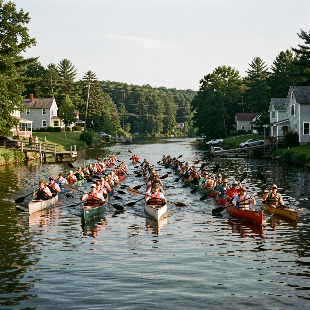 Paddlers launched from Thorne's Bend during the inaugural Willow Creek Canoe Regatta, a July event celebrating the town's river heritage and the growing paddlesports tourism market.